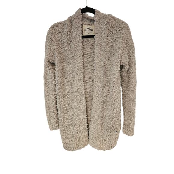 Hollister open long fluffy cardigan xs small beige preppy warm fuzzy y2k - Picture 1 of 6